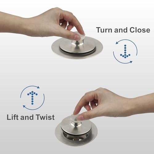 Brushed Nickel Tub Drain Lift &Turn Tub Trim Set with Two-Hole Overflow Faceplate Conversion Kit Assembly, Hidrop Bathtub Drain Replacement Trim Kit and Universal Fine/Coarse Thread - color: Brushed