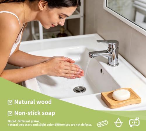 Wooden Soap Dish, Wavy-Shaped Soap Holder with 3 Draining Holes Design, Countertop Soap Saver for Shower/Bathroom/Sink/Kitchen, Self Draining Soap Tray Container, Natural - color: Natural