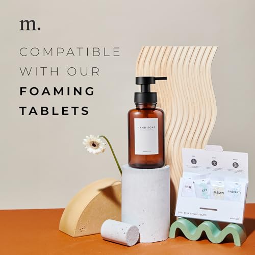 MaisoNovo Glass Foaming Soap Dispenser 14 Oz | Glass Bottles Pumps x 2 Amber - color: Amber Bottles/Black Plastic Pumps/No Tray