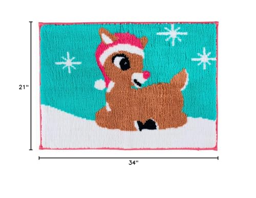 Collectibles Rudolph The Red Nose Reindeer Holiday & Christmas Non Slip Plush Poly Knit Bathroom Mat Rug, 17x24, (Officially Licensed Product) By Franco - color: Rudolph the Red Nose Reindeer