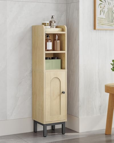 Hzuaneri Bathroom Storage Cabinet, Small Corner Floor Cabinet with Door and Shelves, Narrow Toilet Paper Holder, Bathroom Organizer with Adjustable Shelf, for Small Spaces, Yellow BC08202B - color: Yellow, size: 7.9"D x 7.9"W x 32.7"H