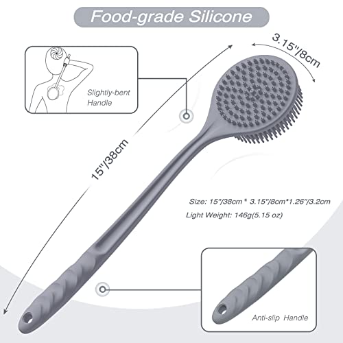 Manmihealth Silicone Back Scrubber (Thick Bristles) & Bath Glove & Face Brush Set (3PCS), Super-Exfoliating & Lathering Body Scrubber, Shower Brush, Face Scrubber Combination, with a Free Hook (Gray) - color: Gray, size: Thick Bristles Set