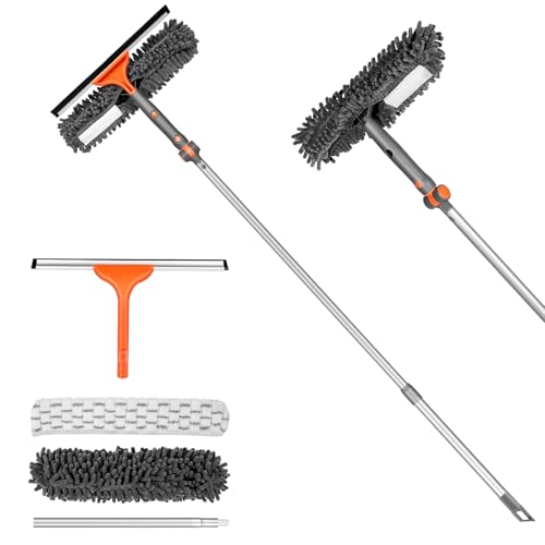 Chabatree Window Squeegee Cleaner Set 2-in-1 Window Cleaning Tool with Extendable Pole, Window Cleaning kit with Bendable Head for Indoor & Outdoor Glass for Car Indoor Outdoor High Windows（Kit1.0） - color: Grey Squeegee（with 2 Cleaning Cloth）