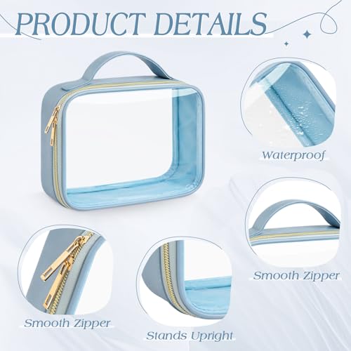 Abbylike 4 Pcs Clear Makeup Bags with Handles Tsa Approved Toiletry Bag with Zipper PU Leather Quart Size Clear Cosmetic Pouch for Travel Women Men Airport Compliant Bags(Morandi Color Palette) - color: Morandi Color Palette