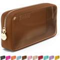 Embla Clear Cosmetic Bag Makeup Case, Clear Zipper Make Up Pouch and Toiletry Travel Tote, Cute Skincare Pouches for Women Girls, Preppy Purse Cosmetic Organizer, Small Makeup Bags, Chocolate | Small Brown Clear Nylon/PVC Cosmetic Bag with Zipper, Waterpr