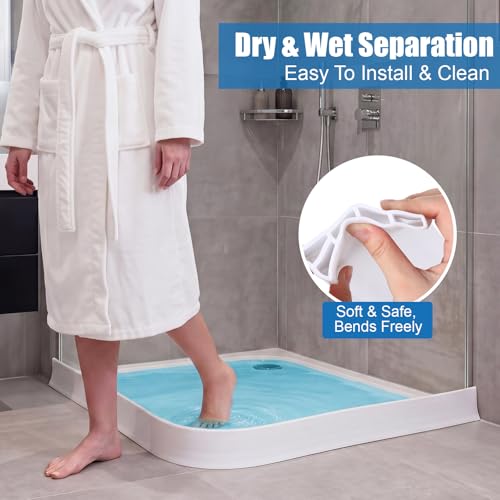 3.94" High Collapsible Shower Threshold Water Dam, 78 Inch Silicone Shower Water Splash Guard Strip Barrier for Bathroom Floor, Wet and Dry Separation Bathroom and Kitchen(Classic) - style: Classic