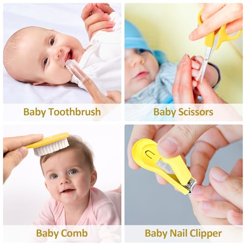 Baby Grooming Kit, Infant Safety Care Set with Hair Brush Comb Nail Clipper Nasal Aspirator,Baby Essentials Kit for Newborn Girls Boys (Yellow) - style: Yellow Grooming Kit