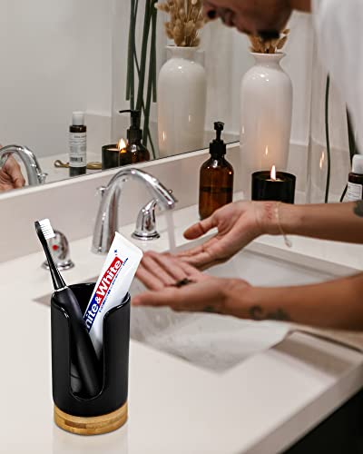 Ceramic Bathroom Cups Dispenser - 3-5 oz Disposable Paper & Plastic Bathroom Cups Holder - Mouthwash Cups Dispenser for Bathroom, Guest Toiletries, Countertop, Coffee - BPA Free (Black) - color: Black