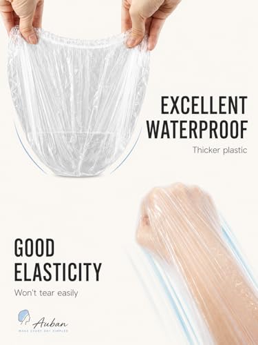 Auban 100PCS Disposable Shower Caps, Plastic Clear Hair Cap Large Thick Waterproof Bath Caps for Women, Hotel Travel Essentials Accessories Deep Conditioning Hair Care Cleaning Supplies(20.5")