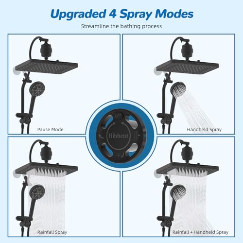 Hibbent 5-spray Dual Filtered Rainfall Shower Head Combo, High Pressure 13'' Showerhead with 10 Spray Handheld, Easy Reach 4-way Diverter Arm with Pause Mode, 71'' Hose & Holder, Oil-Rubbed Bronze - color: Oil Rubbed Bronze, style: Square 13" with filter