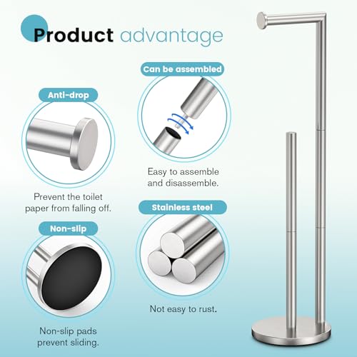 Toilet Paper Holder Stand, Toilet Paper Holder Free Standing, Toilet Paper Stand, Brushed Nickel Toilet Paper Holder with Storage, Rustproof Toilet Paper Holders for 4 Rolls (Brushed Nickel) - color: Brushed Nickel