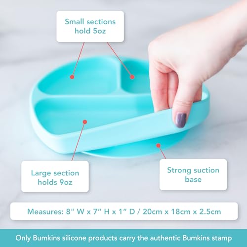 Bumkins Silicone Grip Dish, Suction Plate, Divided Plate, Baby Toddler Plate, BPA Free, Microwave Dishwasher Safe , Blue-GD, 1 Count - color: C6 Blue-GD