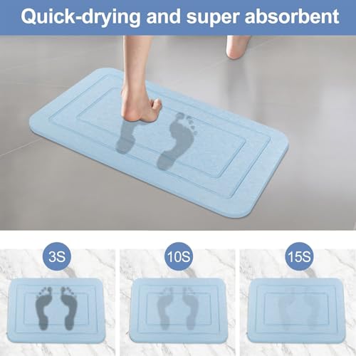 2 Pack Diatomaceous Earth Bath Mat, Stone Shower Mat, Non-Slip Super Absorbent Quick Drying Bathroom Kitchen Floor Mat, Blue, 24x15 - color: Blue Rectangle