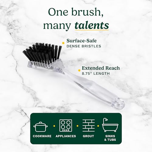 Cuisinart Dish Brush with Handle, 2 Pack, Firm Bristles | Multi-purpose dish scrubber for plates, pots, and pans, deep cleaning removes grease, safe for nonstick, built-in scraper - color: Rectangular- Black