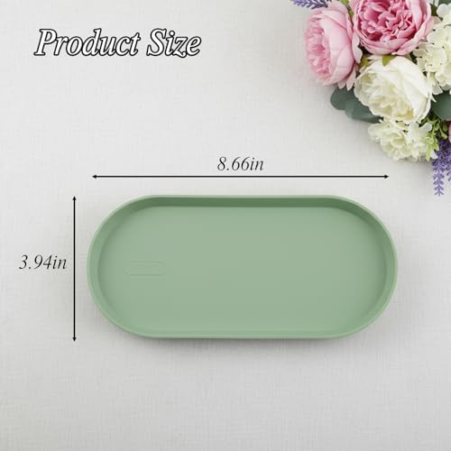 Small Silicone Tray 8.7" Green Oval Catch All Decorative Tray for Vanity Bathroom Desk - color: Green