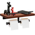 Toilet Paper Holder with Wood Shelf, Wall Mount Toilet Paper Roll Holder with Wooden Shelf and Matte Black Stainless Steel Pipe, Tissue Roll Holder for Bathroom Washroom (Dark Brown, 13.8'' x 5.9'') - color: Dark Brown, size: 13.8'' x 5.9''
