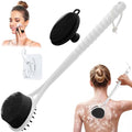 Silicone Back & Face Scrubber Set, 15.35’’ Soft Back Scrubber for Shower with Dual-Side Brush Head, Gentle Silicone Facial Scrubber Face Brush for Deep Lathering & Cleansing(Black-2PCS) - color: 2*black