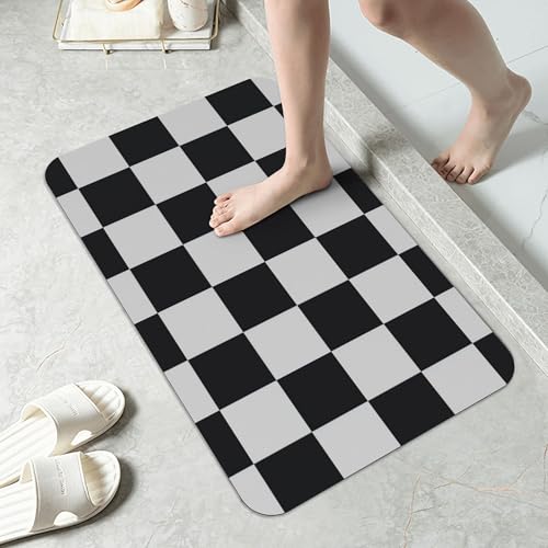 Black and White Checkered Bath mats Quick Dry Absorbent Bath Rugs Rubber Non Slip Bath Mat for Bathroom Floor Tub Shower Sink 16"×24" - color: Black and White Checkered, size: 16"x24"