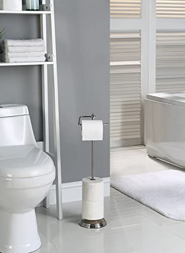 SunnyPoint Bathroom Free Standing Toilet Tissue Paper Roll Holder Stand with Reserve Function, Satin Nickel - color: Satin Nickel
