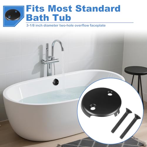 Two-Hole Tub Overflow Drain Cover, 3-1/8" Bathtub Drain Cover with Two Matching Screws, Fits Most Standard Overflow Drain Cover Bathroom Tub (Matte Black) - color: Matte Black