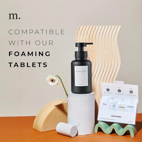 MaisoNovo Glass Foaming Soap Dispenser 14 Oz | Glass Bottles Pumps x 2 Black with Tray - color: Black Bottles/Black Plastic Pumps/Ceramic Tray