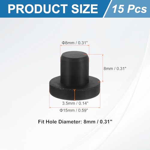 uxcell 15Pcs Silicone Hole Plug, Waterproof Solid T-Shaped Rubber Stoppers Bottle Seal Tube Pipe Plug End Cap for 8mm/0.31" Hole for Bathtub Bottle, 0.35" Plug Height, Black - color: Black, size: For 8mm/0.31" Hole, 0.35" Plug Height