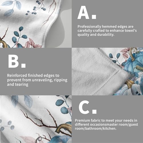 Fall Hand Towels Set of 2 Teal Blue Pumpkin Hand Towels Fall Thanksgiving Harvest Dish Towel Autumn Fall Decorative Hand Towel for Bathroom 14"x28" Absorbent Tea Towels for Home Kitchen Bathroom - color: Fall Pumpkin Blue