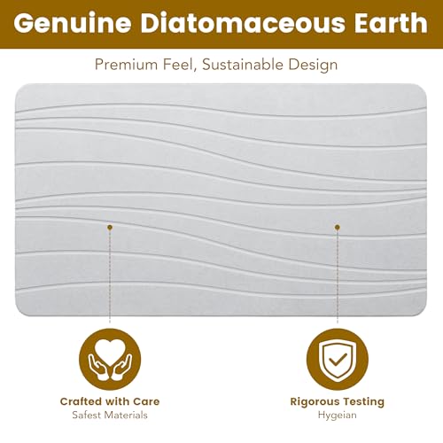 Extra Large Stone Bath Mat, 30'' x 17'' Diatomaceous Earth Non-Slip Stone Shower Mat, Super Absorbent Diatomite Stone Mats for Bathroom Light Gray XL Flow - color: Light Gray XL, size: 1'5" x 2'6" (Rectangular)