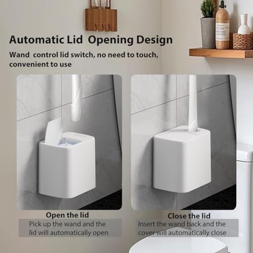 2 Pack Wall Mounted Holder Fit for Clorox Toilet Wand, Compatible with Clorox Toilet Wand Holder only, Automatic Open and Closing Lid Design, White - size: 2 pack