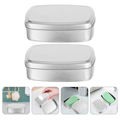 OUNONA Aluminum Cream Box and Soap Holder Set 2pcs 150ml Small Metal Storage Case with Lid Portable Soap Bar Holder for Travel Bathroom Toiletries Organization
