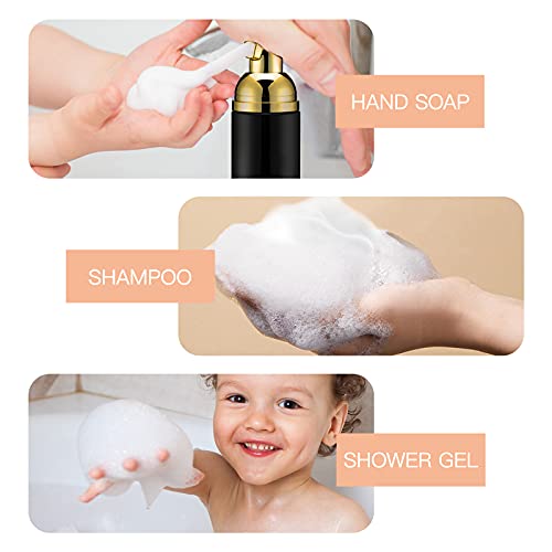 Travel Foam Pump Bottle - 2oz Small Size Foaming Hand Soap Dispenser - Mini Portable Mousse Lash Shampoo Kit Container for Hair - Empty Leak Proof Plastic Gold&Black Foamer 30Pack - color: Gold+black