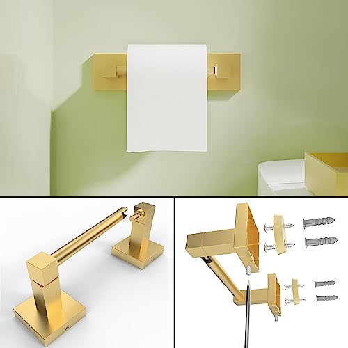 Ruacq Brushed Gold Toilet Paper Holder Towel Ring Bathroom Accessories Hardware Set Double Post Pivoting Toilet Roll Holder Square Stainless Steel and Zinc Alloy Modern Wall Mounted 2 Pieces - color: Brushed Gold, size: 2pcs