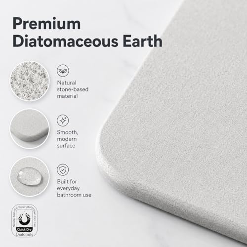Stone Bath Mat Quick Dry, Diatomaceous Earth Bath Mat Non Slip Absorbent Floor Mat, Diatomite Stone Drying Mat for Bathroom Comes with Non-slip Pad and Sandpaper (Dark Gray, 24" x 15.5" x 0.4") - color: Dark Gray