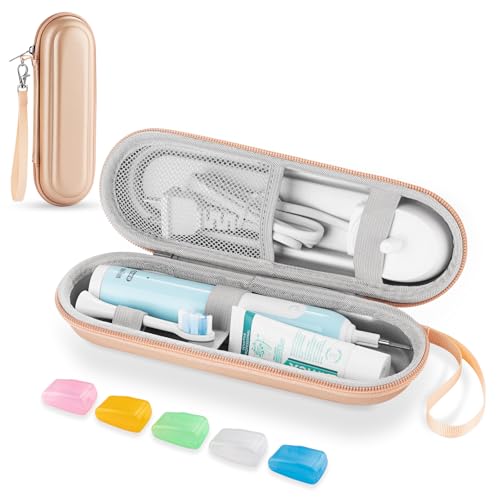 Toothbrush Travel Case for Oral B/Oral-B Pro 1000 1500 5000 7000 & Philips Sonicare 4100 1100 5300 5100 6100/iO Electric Toothbrush, Hard Protective Storage Bag (Gold case with toothbrush cap) - color: Gold case with toothbrush cap