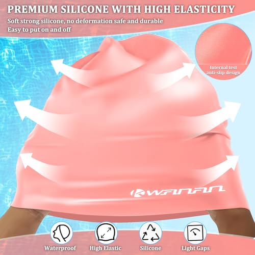 Extra Large Silicone Swim Cap for Long Hair and Protective Styles–Waterproof Swimming Cap for Men and Women with Dreadlocks, Weaves, Extensions, Braids, Curls, and Afros–Keep Hair Dry - color: Pink