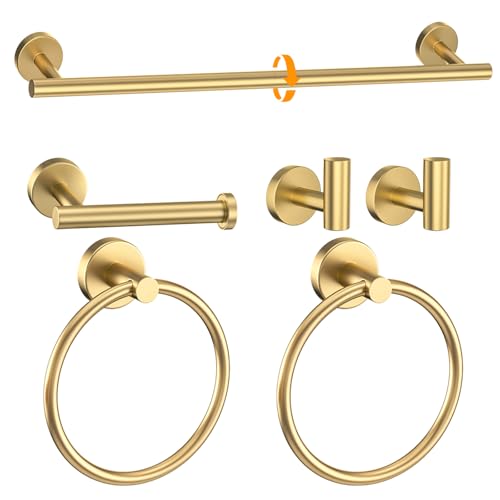 Brushed Gold Bathroom Hardware Set 6-Pieces Towel Bar Set Stainless Steel Bathroom Accessory Set 23.6 Inch Wall Mounted Towel Rack - color: 6pcs Gold