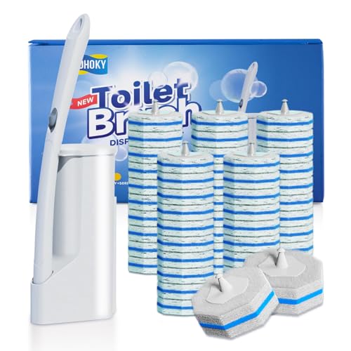 Disposable Toilet Brush Cleaning System with 50pcs Refills Pads Replacement Heads, Toilet Cleaning Stick, Wall Mounted Toliet Wand Kit Bathroom Maintenance, Toilet Bowl Cleaner Wands Holder and Set - style: Toilet brush + 50 refills