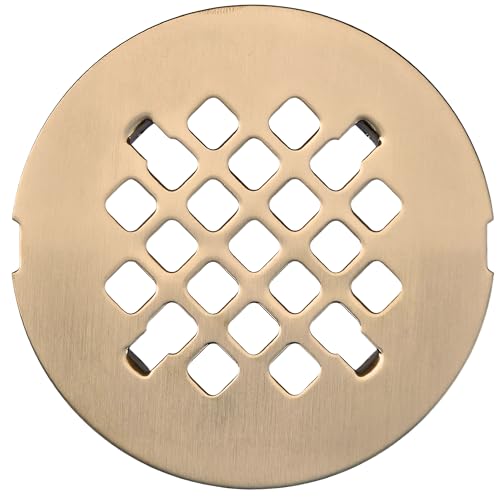 4 ¼” Champagne Bronze Snap-in Shower Drain Cover - New Brass Replacement - 4.25" OD Shower Drain Strainer - Easy Install - Premium Round Shower Drain Cover - Solid Brass Construction - color: Champagne Bronze