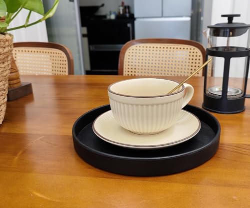 3 Trays Round Black Tray (8 Inch), Bathroom & Kitchen Hard Tray | Versatile Vanity, Coffee Table, Serving Tray | Farmhouse & Modern Countertop Organizer - color: Black-3 Tray, size: 8"