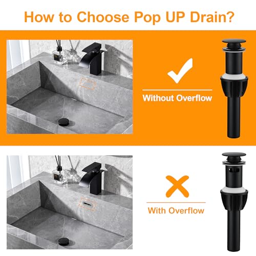 TIORIY Vessel Sink Drain Without Overflow, Plastic Bathroom Pop up Sink Drain Fit for 1 3/4 Inch Vessel Sink, Built-in Anti Clogging Sink Stopper, Matte Black - color: No Overflow Black