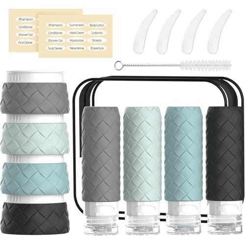 16 Pack Travel Bottles for Toiletries, TSA Approved Travel Size Toiletries Containers Set, BPA-Free Silicone Leak Proof Refillable Bottles Stackable Creams Jars Accessories Kit W/Clear Bag(Gray) - color: Gray