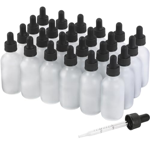 NOOEEISS 24 Pack, 2oz Glass Dropper Bottle, Preety Texture Tincture Bottles with Precise Scales Eye Droppe, for All Kinds Of Mixed Liquids,Leak-Proof Design for Easy Travel (Clear Frosted) - color: Clear Frosted, size: 2oz-24Pack