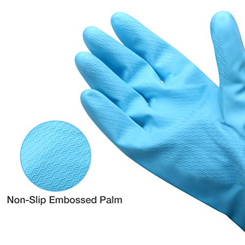 Alimat PluS 3 Pack Reusable Cleaning Gloves Latex Free, Dishwashing Gloves with Cotton Flock Liner and Embossed Palm, Waterproof Household Gloves for Laundry, Gardening (Large) - color: Blue+pink+white, size: Large (Pack of 3)