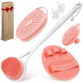 Silicone Back Body Face Scrubbers Set 4PCS, 15.35’’ Back Scrubber Soft Body Scrubber for Dual-Side Usage, Easy-to-Hold Soft Bath Glove & Face Scrubber for Good Foaming Deep Cleaning(Pink) - color: Pink*4