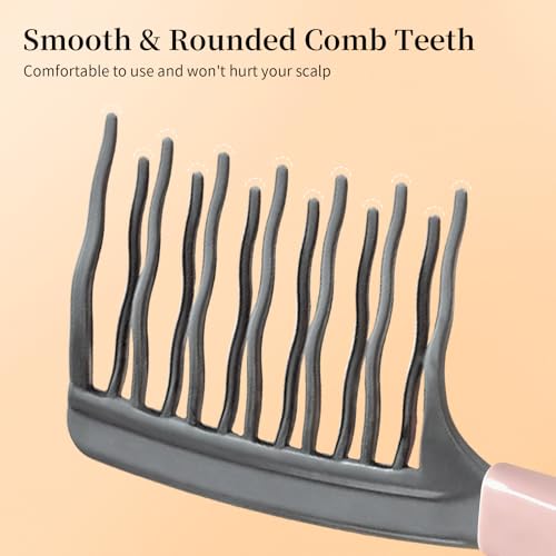Wide Tooth Comb for Curls, Detangling Comb with Double Row Wavy Tooth for Curly/Wavy/Thick/Long/Wet & Dry Hair, Detangler Hair Brush Large Tooth Shower Hair Comb for Women Girl Men - color: Grey