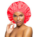DONNA Shower & Conditioning Silky Satin Cap Waterproof Bath Caps Plastic Reusable Shower Caps Elastic Band Bath Hair Hat Stocking Stuffers for Women Rose L-XL - color: Rose