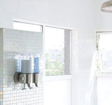 simplehuman Triple Wall Mount Pumps, Hotel-Grade Refillable 3-Chamber Shampoo Conditioner Body Wash Shower Dispenser, T-Bar Lever, No-Drill Install, for Bathrooms, Hotels, and Airbnbs, Stainless Steel - size: Triple