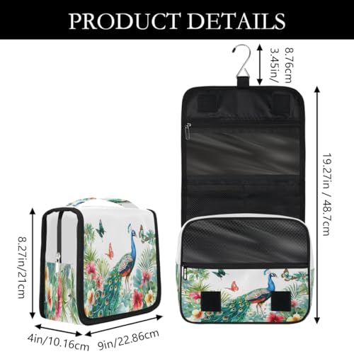 Travel Hanging Toiletry Bag for Women Girl Kinds Of Peacock Butterfly Flower Cosmetic Bag Waterproof Makeup Organizer for Accessories, Shampoo, Full Sized Container, Toiletries for Bathroom Shower - color: E 09