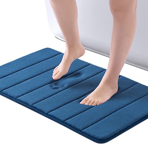 ROSMARUS Memory Foam Bath Mat 20' x 32', Water Absorbent Shower Mat, Thick Non Slip Bath Rugs with PVC Backing, Ultra Soft Bath Rugs for Floor & Tub, Navy - color: Navy, size: 20" x 32" (Rectangular)