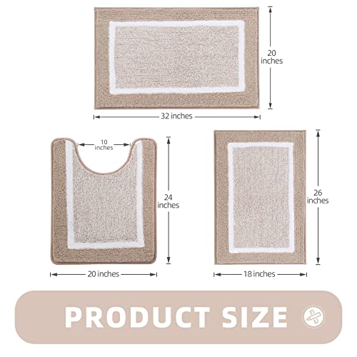Bathroom Rugs Sets 3 Piece with U-Shaped Contour Toilet Mat Shower Rugs Absorbent Microfiber Plush Bath Mats Non Slip Bath Rugs Shaggy Floor Mats Machine Washable - color: Beige